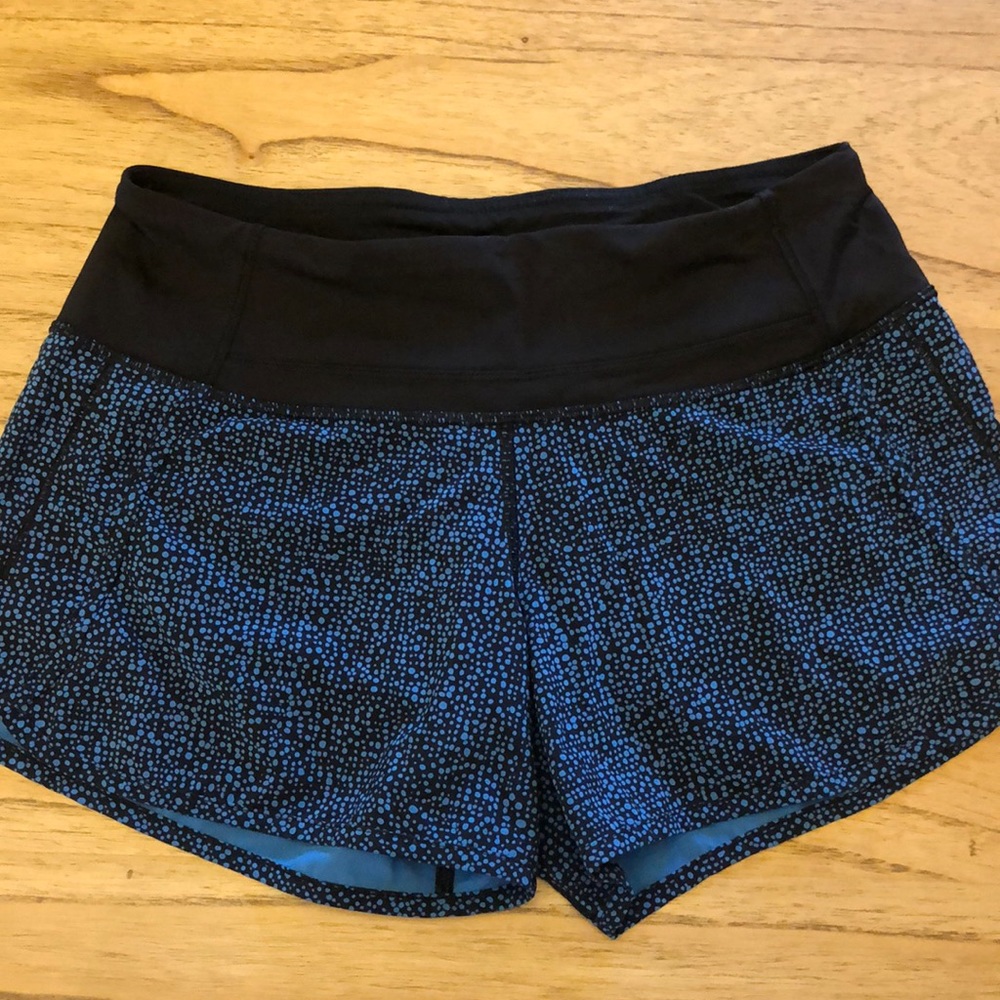 Blue and black spotted Lululemon shorts
